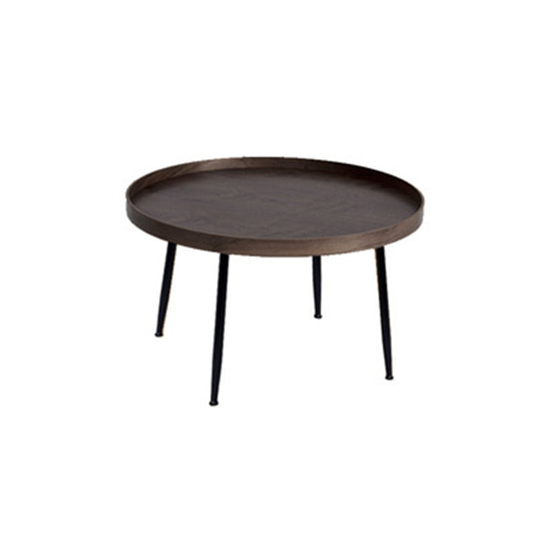 15.7"H Modern 4 Legs Metal Round Brown/Black Wood Top Coffee Table/Nesting Tables