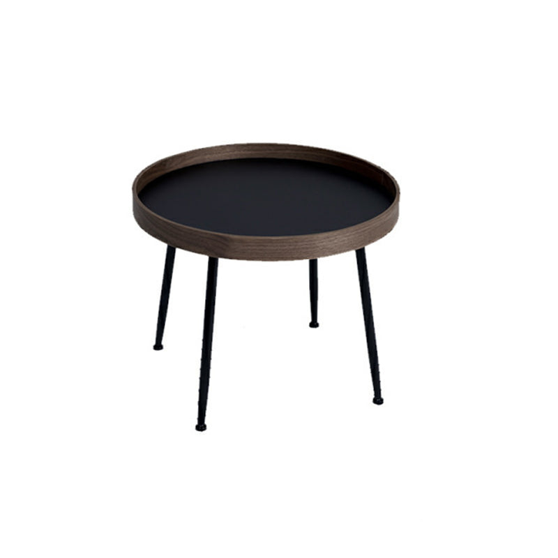 15.7"H Modern 4 Legs Metal Round Brown/Black Wood Top Coffee Table/Nesting Tables