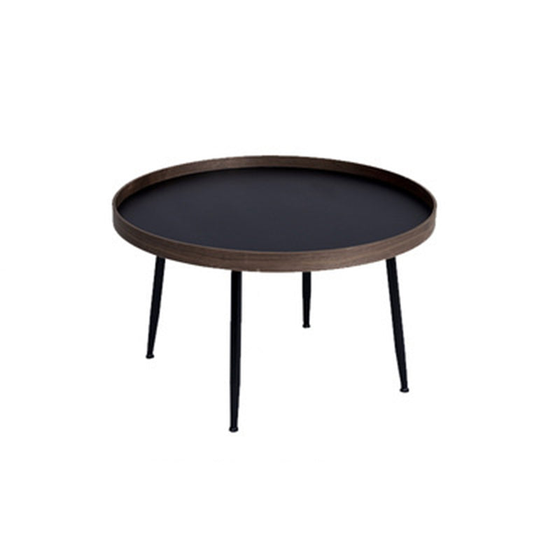 15.7"H Modern 4 Legs Metal Round Brown/Black Wood Top Coffee Table/Nesting Tables