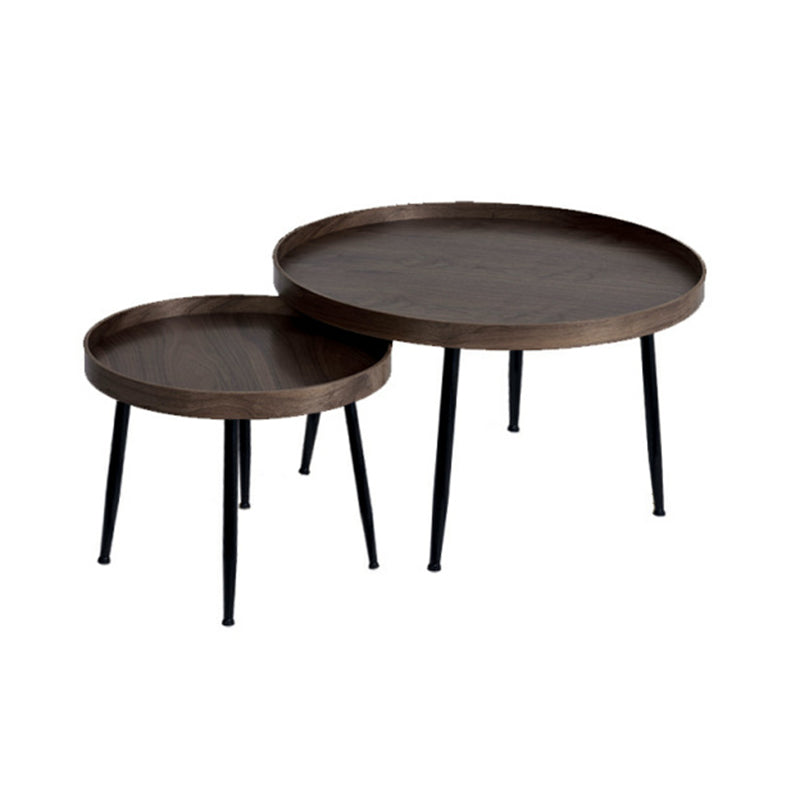 15.7"H Modern 4 Legs Metal Round Brown/Black Wood Top Coffee Table/Nesting Tables