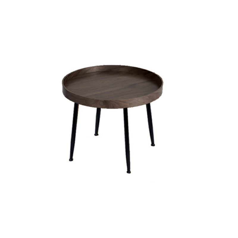 15.7"H Modern 4 Legs Metal Round Brown/Black Wood Top Coffee Table/Nesting Tables