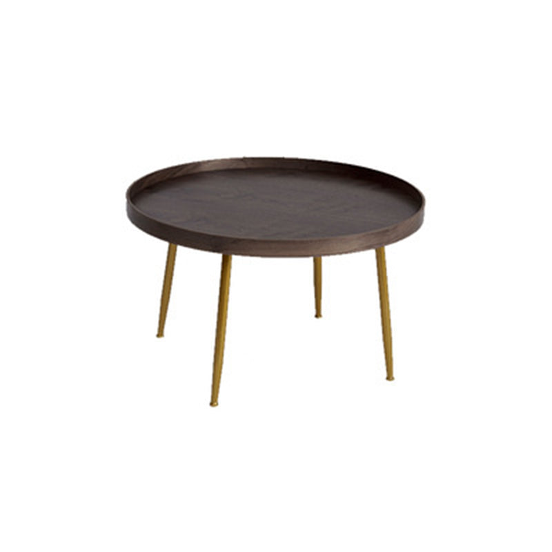 15.7"H Modern 4 Legs Metal Round Brown/Black Wood Top Coffee Table/Nesting Tables