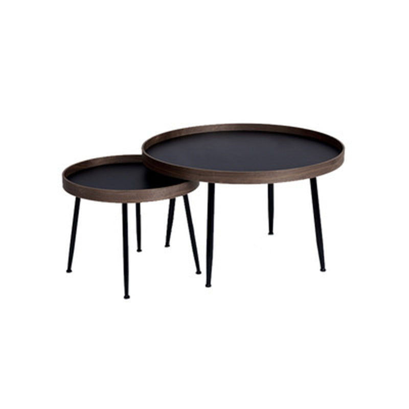 15.7"H Modern 4 Legs Metal Round Brown/Black Wood Top Coffee Table/Nesting Tables