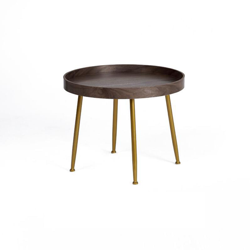 15.7"H Modern 4 Legs Metal Round Brown/Black Wood Top Coffee Table/Nesting Tables