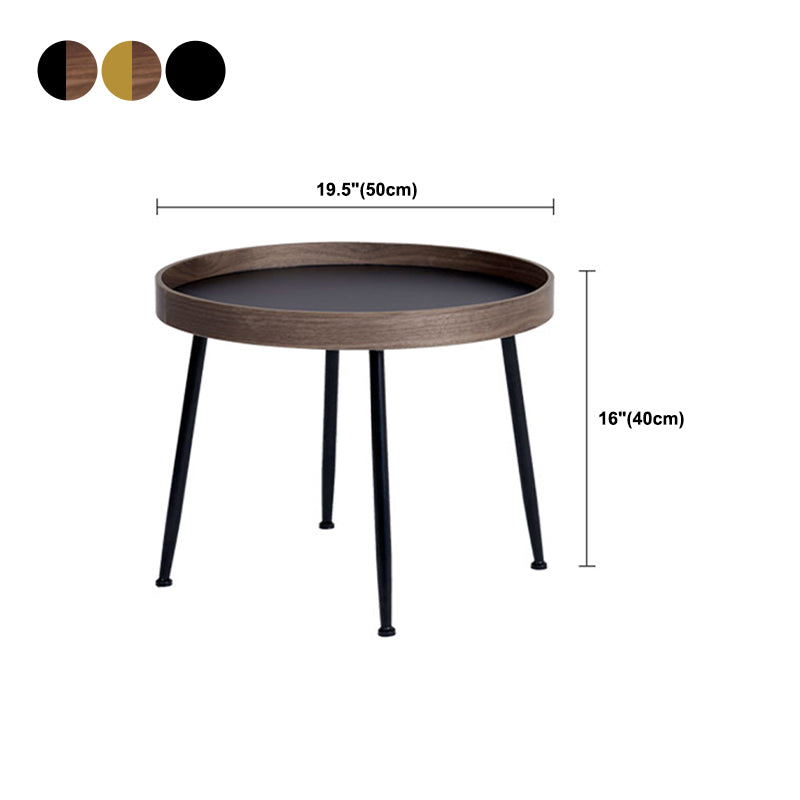 15.7"H Modern 4 Legs Metal Round Brown/Black Wood Top Coffee Table/Nesting Tables