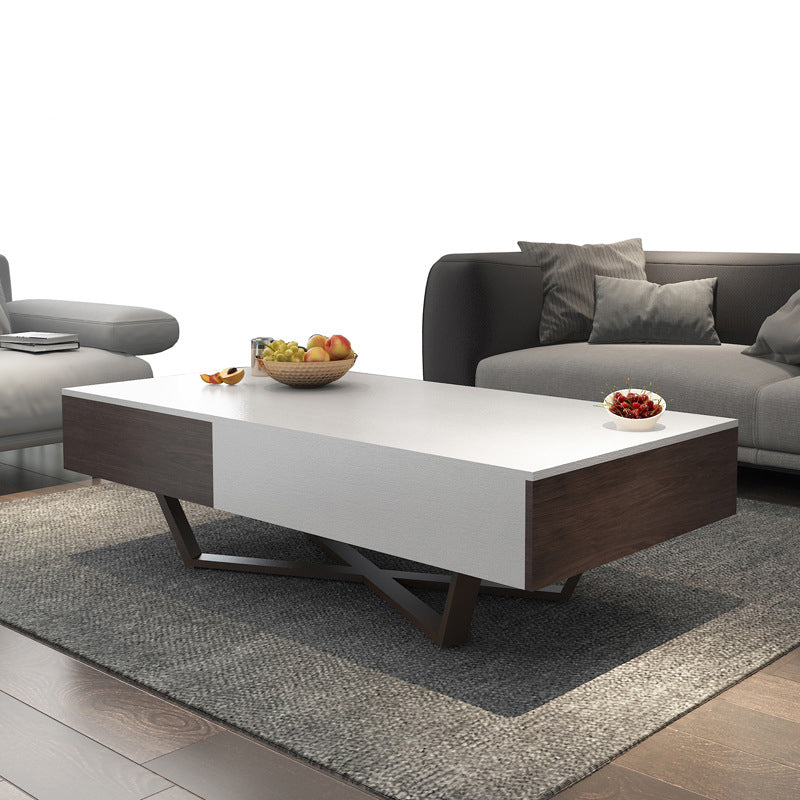 15.7"H Modern Metal Cross Leg Wood Rectangular Table Top Coffee Table