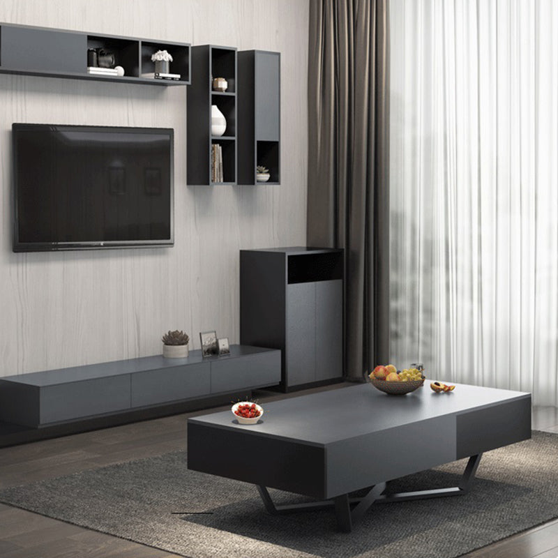 15.7"H Modern Metal Cross Leg Wood Rectangular Table Top Coffee Table