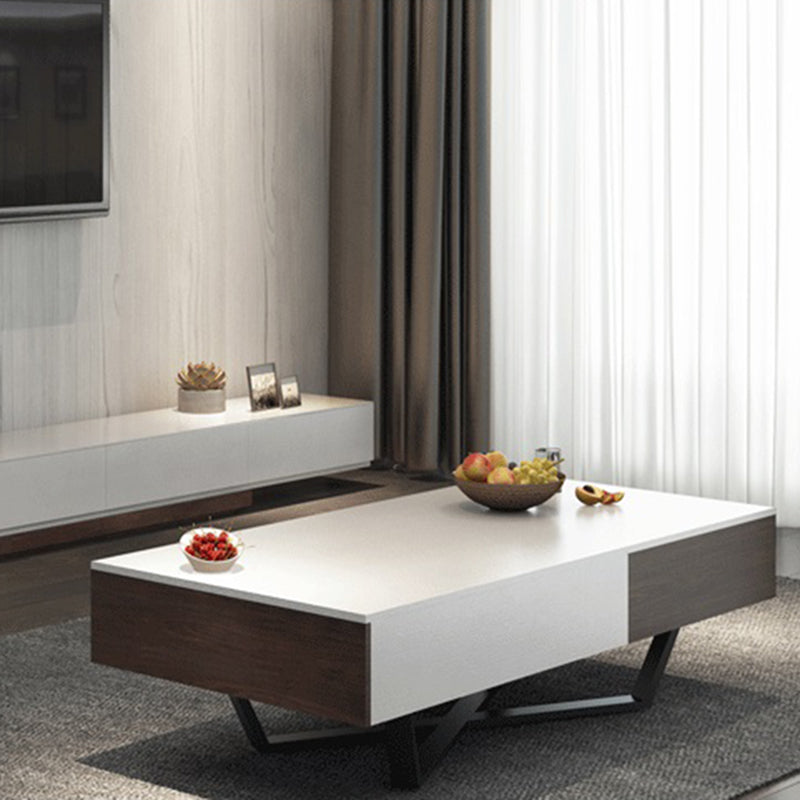 15.7"H Modern Metal Cross Leg Wood Rectangular Table Top Coffee Table