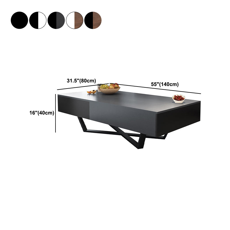 15.7"H Modern Metal Cross Leg Wood Rectangular Table Top Coffee Table