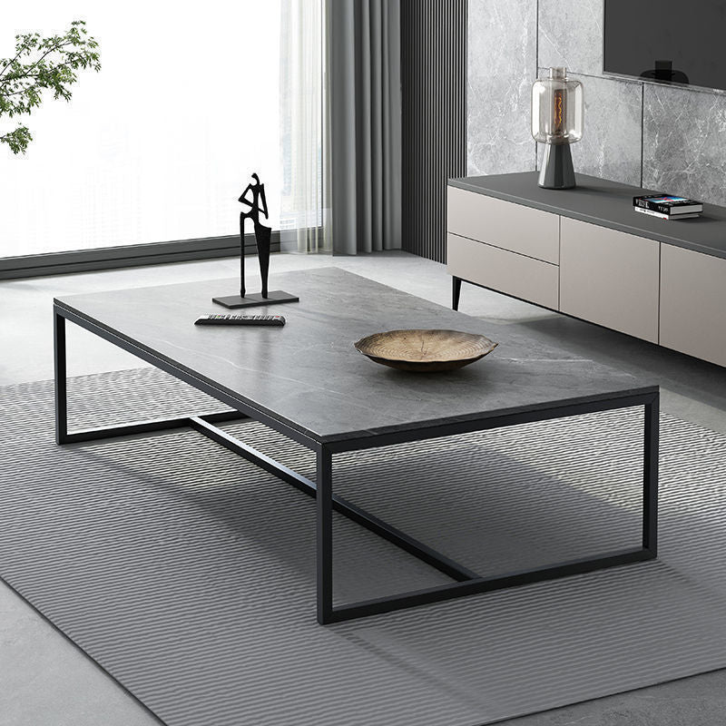 Modern Steel Trestle Base Rectangular Wood Table Top Coffee Table