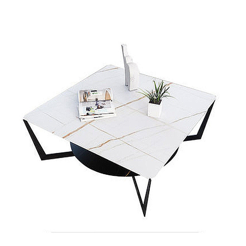Modern Style Cocktail Table Rock Slate Top with Storage Rack Rectangular Coffee Table