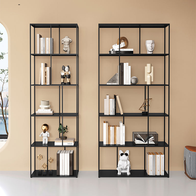 76.77"H Bookshelf Contemporary Style Open Back Black Bookcase for Home Office