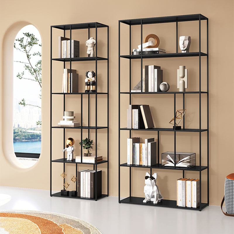76.77"H Bookshelf Contemporary Style Open Back Black Bookcase for Home Office