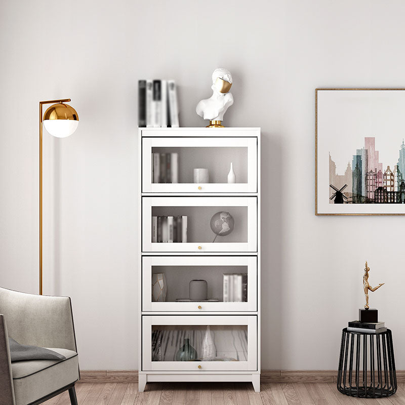 Manufactured Wood Standard Bookcase White Contemporary Bookcase with Glass Doors