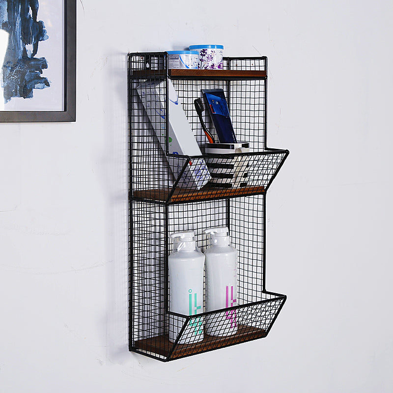 3/4-Shelf Industrial Wall Unit Bookshelf Iron Frame Pine Wood Bookshelf
