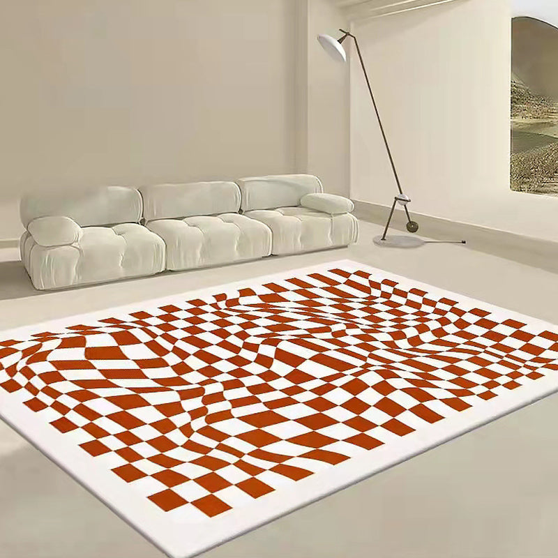 Green Modern Carpet Polyester Grid Print Carpet Non-Slip Backing Carpet for Drawing Room