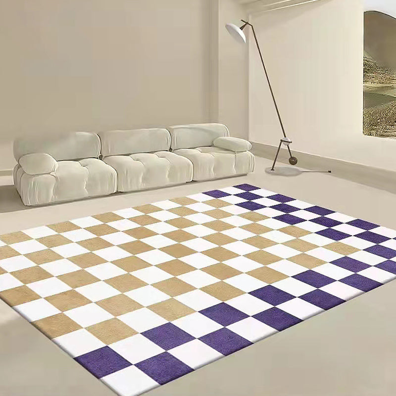 Green Modern Carpet Polyester Grid Print Carpet Non-Slip Backing Carpet for Drawing Room