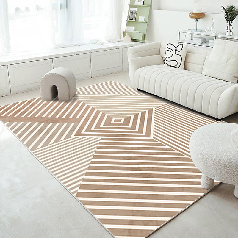 Brown Modern Rug Polyester Striped Area Rug Non-Slip Backing Rug for Living Room