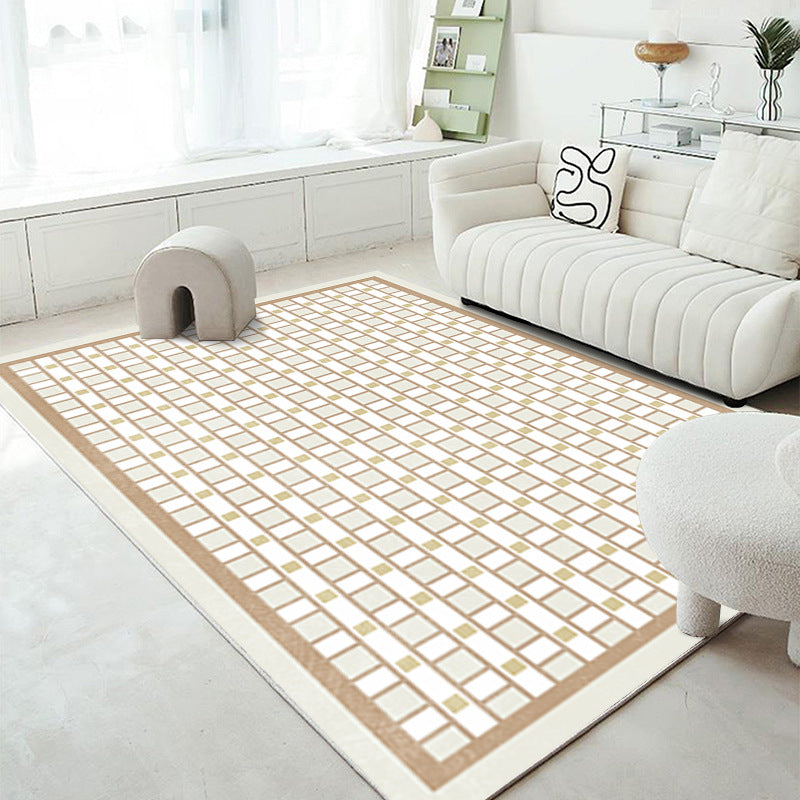 Brown Modern Rug Polyester Striped Area Rug Non-Slip Backing Rug for Living Room