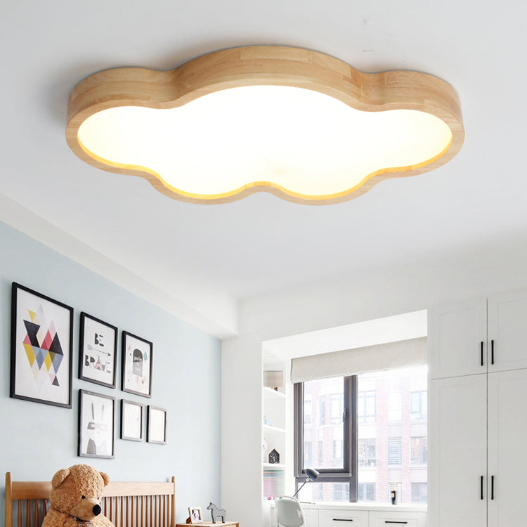 Wood Cloud Shape Flush Ceiling Light Modern 1 Light Flush Ceiling Light Fixtures in Brown