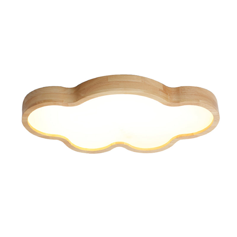 Wood Cloud Shape Flush Ceiling Light Modern 1 Light Flush Ceiling Light Fixtures in Brown