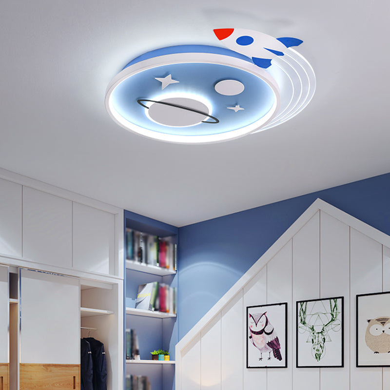 Unique Shape Ceiling Fixture Kids Style Metal 1 Light Ceiling Mounted Light in Blue