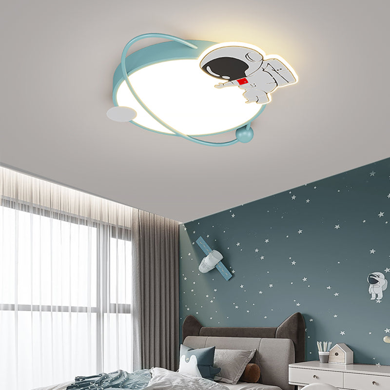 Unique Shape Ceiling Fixture Kids Style Metal 1 Light Ceiling Mounted Light in Blue