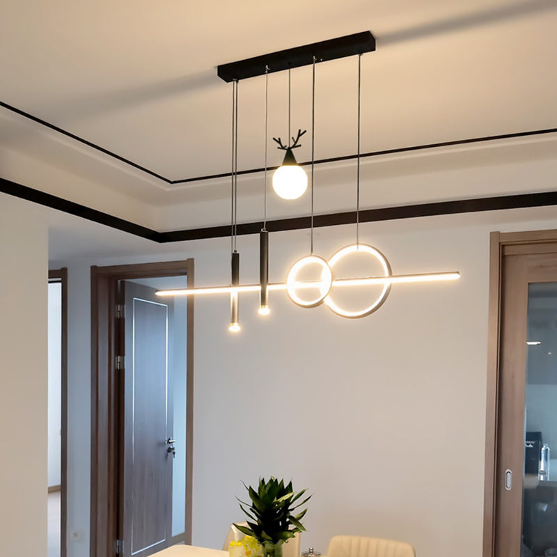 Black Geometric Island Lighting Simple Style Metal LED Pendant Light for Dining Room