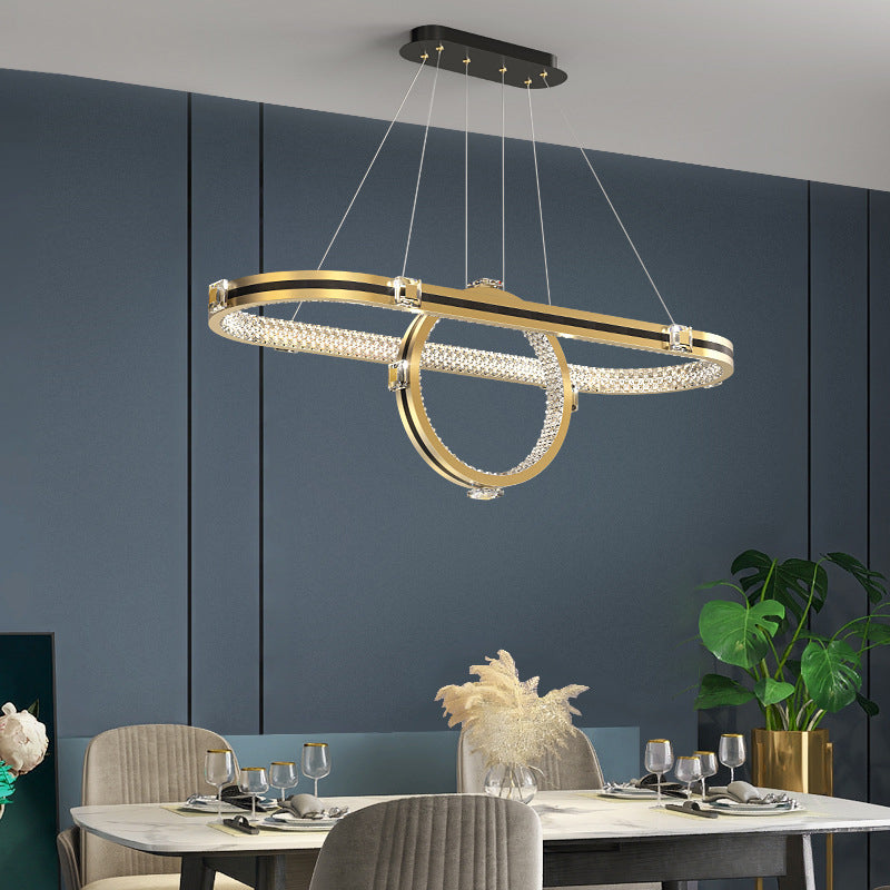 Postmodern Elliptic Hanging Lamp Aluminum Dining Room LED Island Lighting in Gold