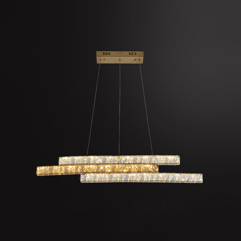 Minimalist Luxury LED Island Light Fixture Clear and Amber Crystal Linear Suspension Light