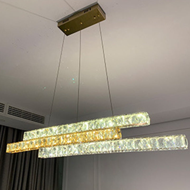 Minimalist Luxury LED Island Light Fixture Clear and Amber Crystal Linear Suspension Light