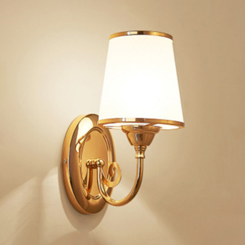 White Glass Flared Wall Lamp Contemporary Gold Wall Light Fixture for Bedroom