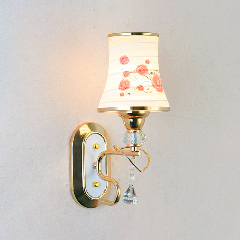 White Glass Flared Wall Lamp Contemporary Gold Wall Light Fixture for Bedroom