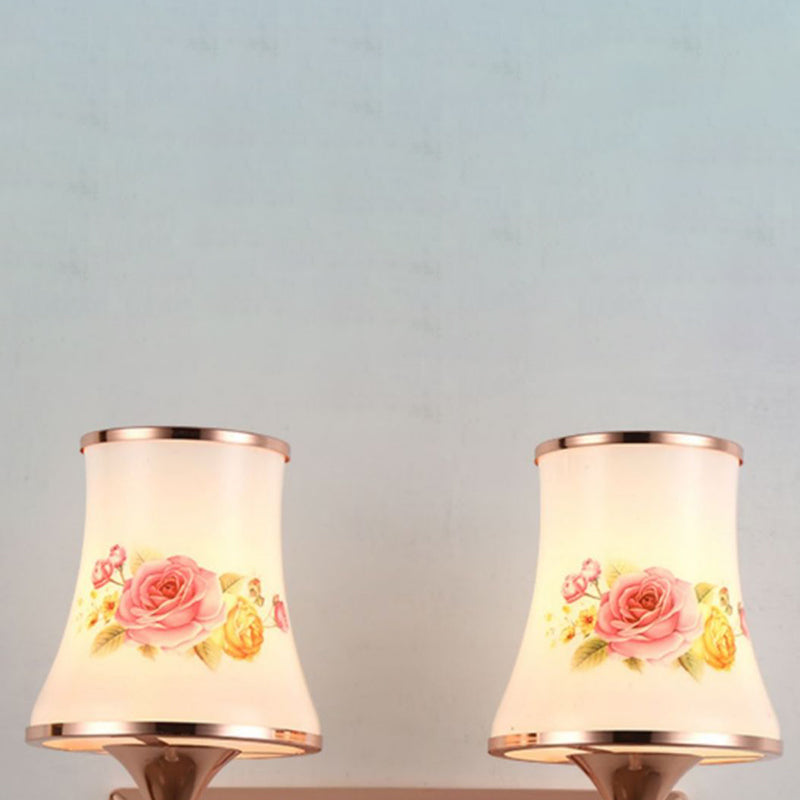 White Glass Flared Wall Lamp Contemporary Gold Wall Light Fixture for Bedroom