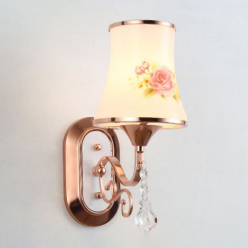 White Glass Flared Wall Lamp Contemporary Gold Wall Light Fixture for Bedroom