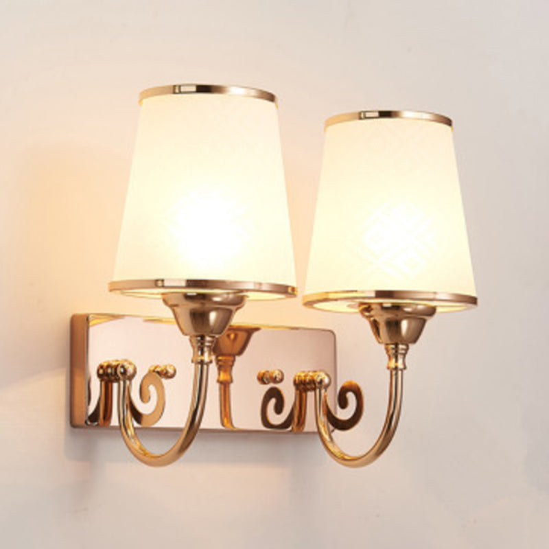 White Glass Flared Wall Lamp Contemporary Gold Wall Light Fixture for Bedroom