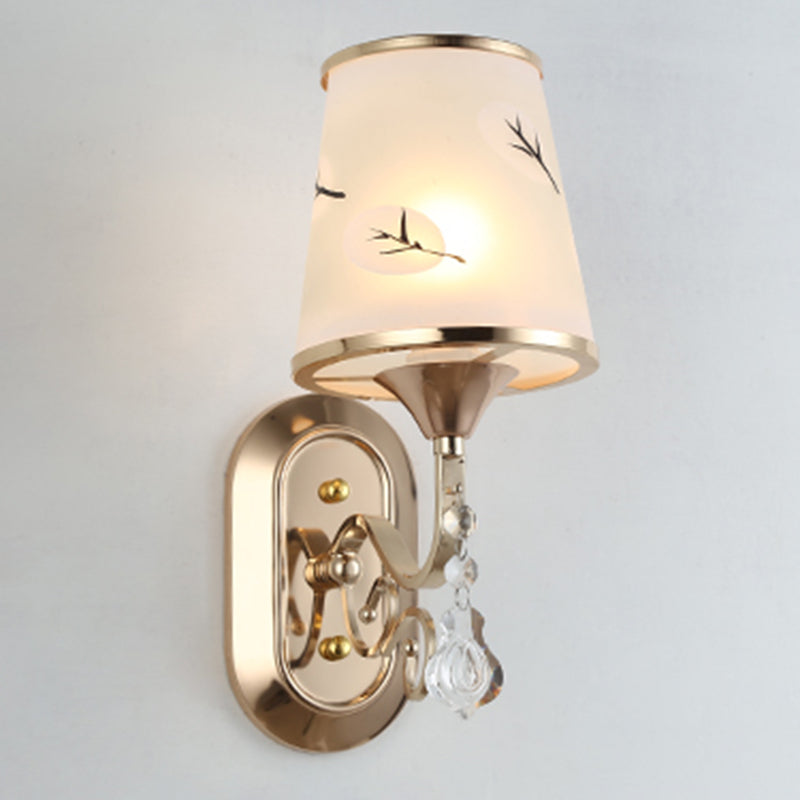 White Glass Flared Wall Lamp Contemporary Gold Wall Light Fixture for Bedroom