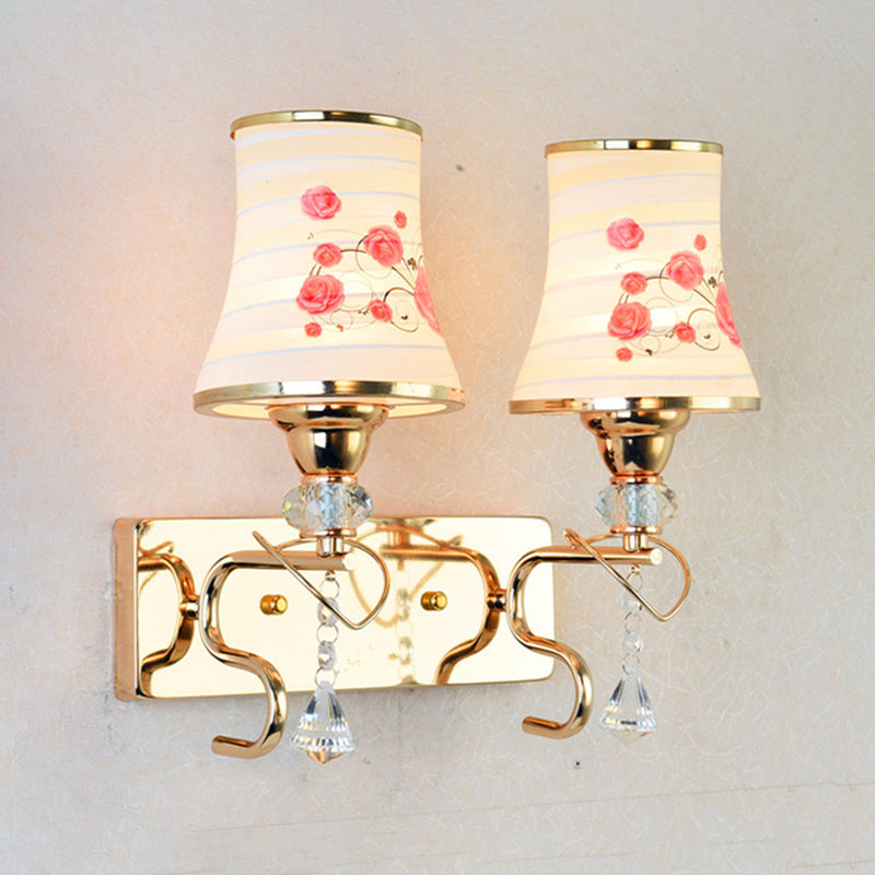 White Glass Flared Wall Lamp Contemporary Gold Wall Light Fixture for Bedroom