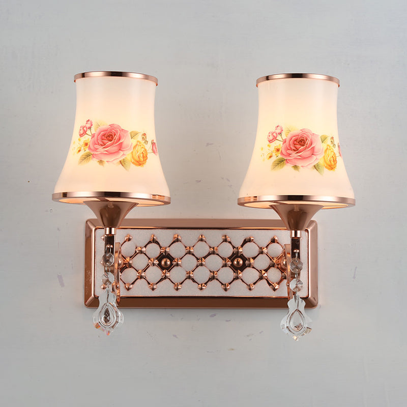 White Glass Flared Wall Lamp Contemporary Gold Wall Light Fixture for Bedroom