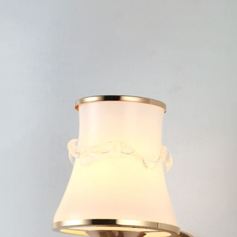 White Glass Flared Wall Lamp Contemporary Gold Wall Light Fixture for Bedroom