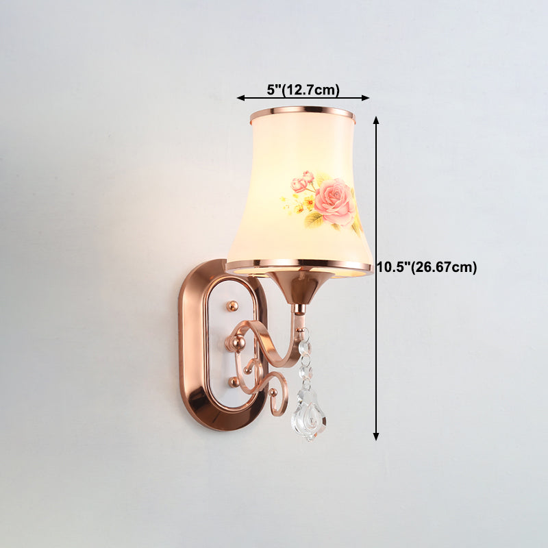 White Glass Flared Wall Lamp Contemporary Gold Wall Light Fixture for Bedroom