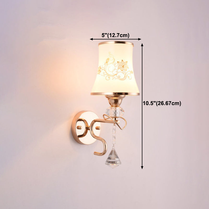White Glass Flared Wall Lamp Contemporary Gold Wall Light Fixture for Bedroom