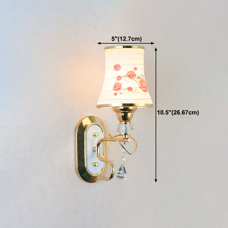 White Glass Flared Wall Lamp Contemporary Gold Wall Light Fixture for Bedroom