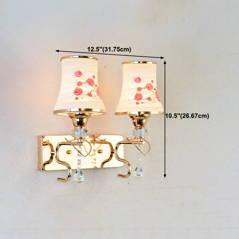 White Glass Flared Wall Lamp Contemporary Gold Wall Light Fixture for Bedroom