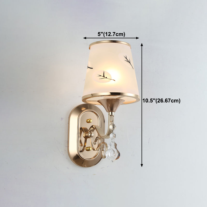 White Glass Flared Wall Lamp Contemporary Gold Wall Light Fixture for Bedroom