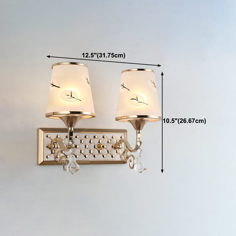 White Glass Flared Wall Lamp Contemporary Gold Wall Light Fixture for Bedroom