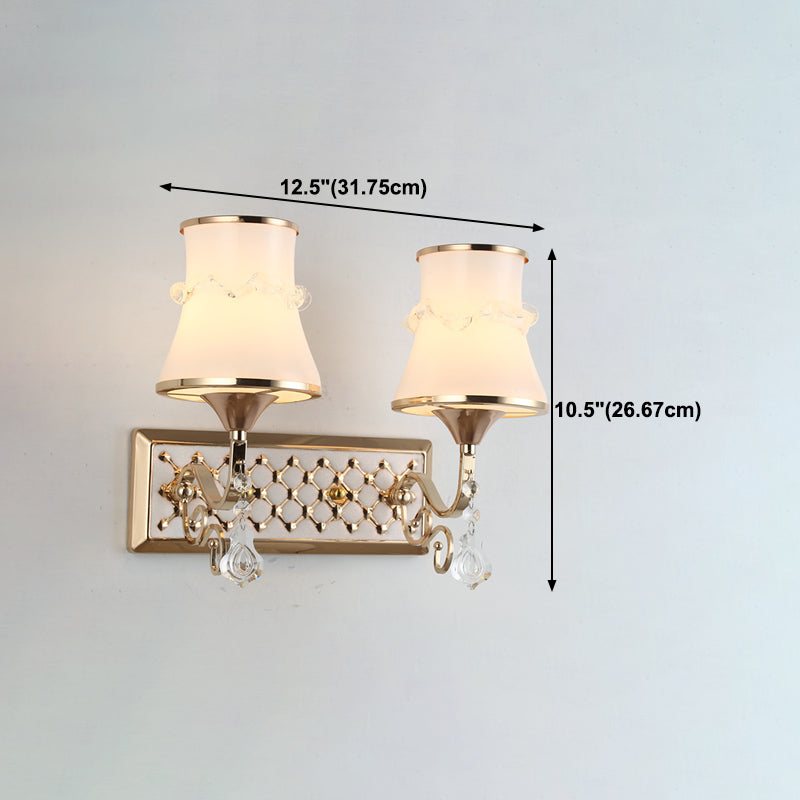 White Glass Flared Wall Lamp Contemporary Gold Wall Light Fixture for Bedroom