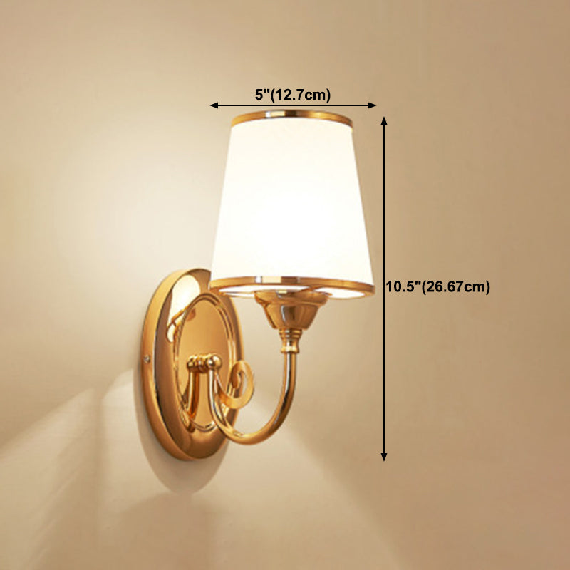 White Glass Flared Wall Lamp Contemporary Gold Wall Light Fixture for Bedroom