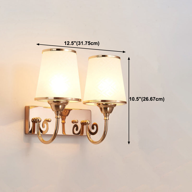 White Glass Flared Wall Lamp Contemporary Gold Wall Light Fixture for Bedroom