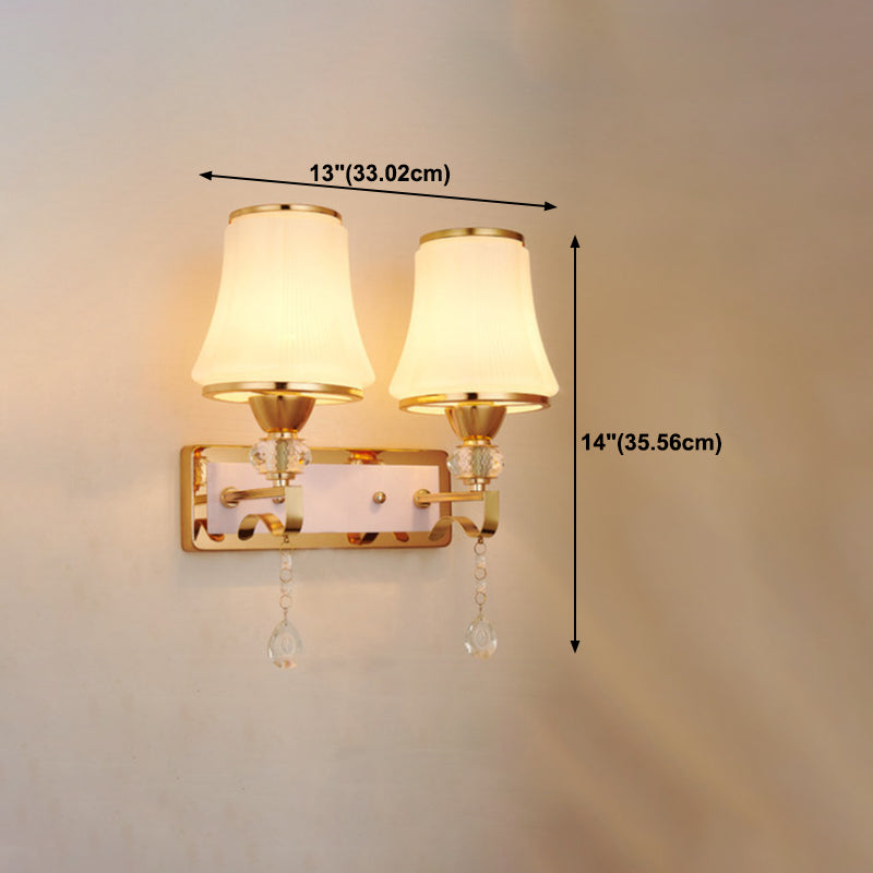 White Glass Flared Wall Lamp Contemporary Gold Wall Light Fixture for Bedroom